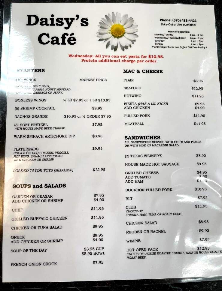 Daisys Cafe - Dickson City, PA menu_pic