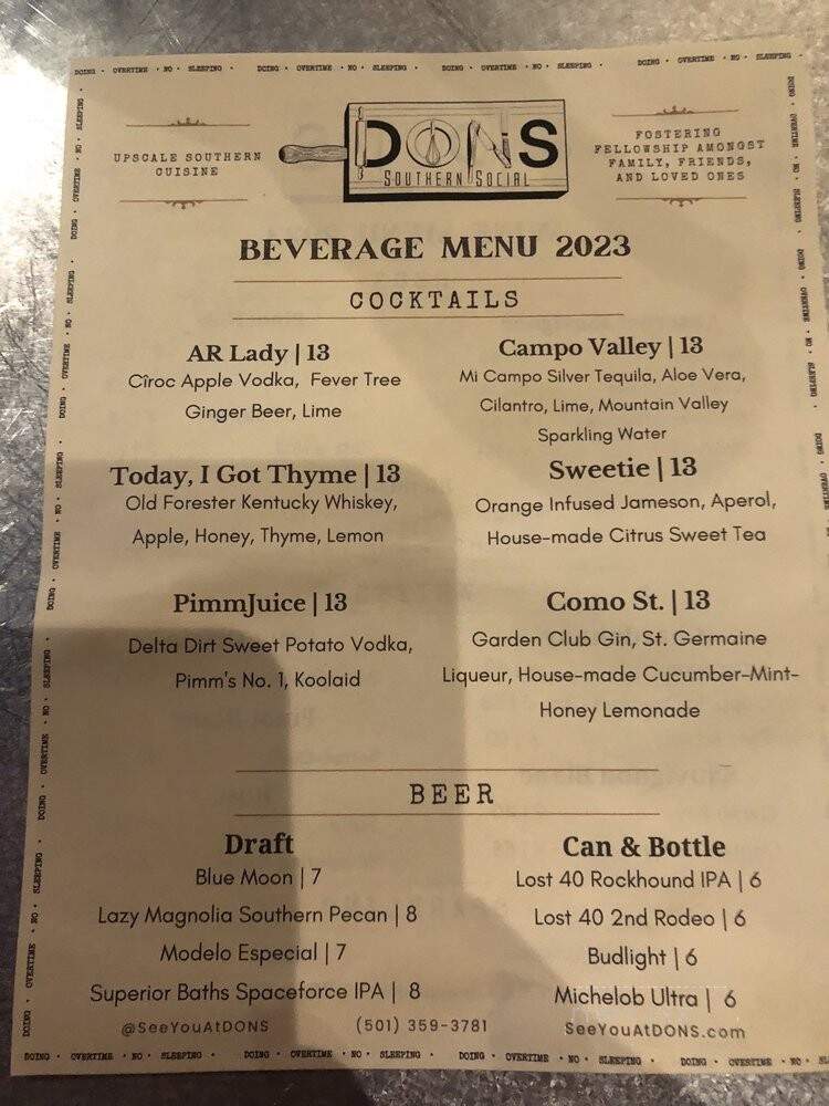 Dons Southern Social - Hot Springs, AR menu_pic