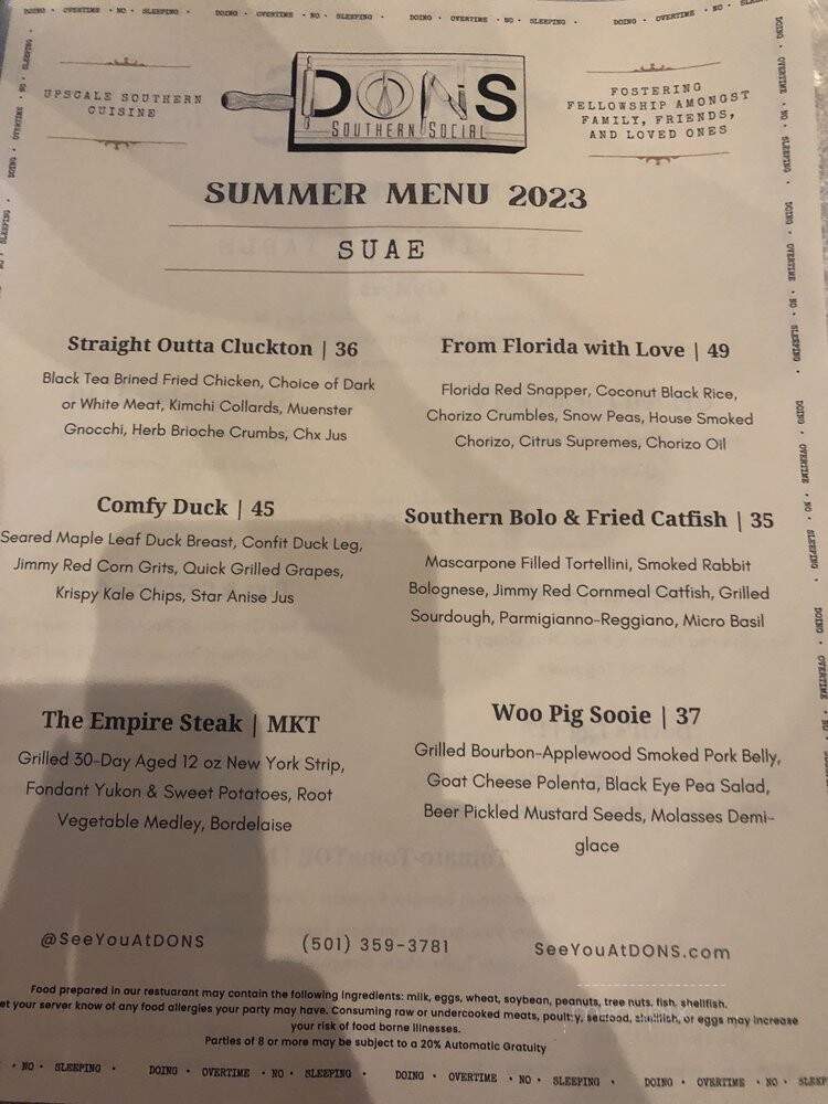 Dons Southern Social - Hot Springs, AR menu_pic