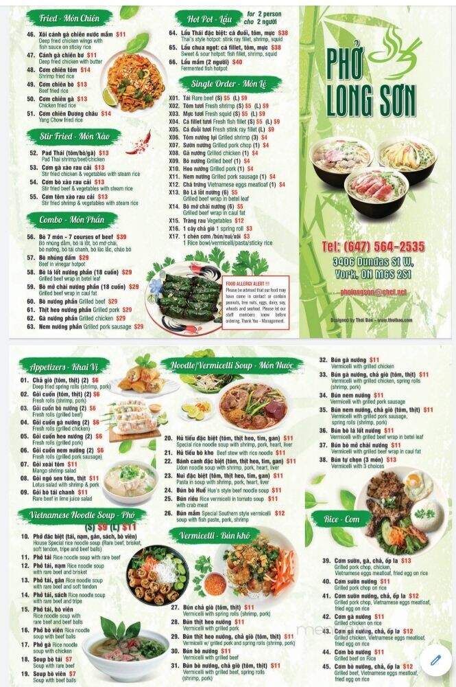 Pho Long Son - Toronto, ON menu_pic