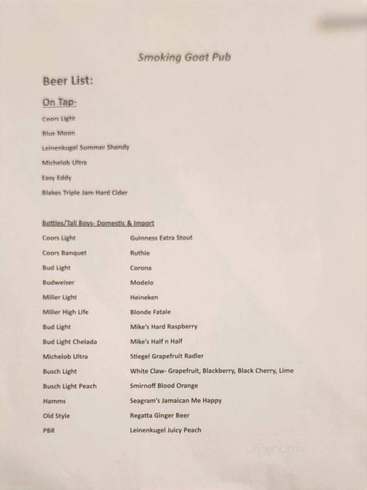 Smoking GOAT Pub - Des Moines, IA menu_pic