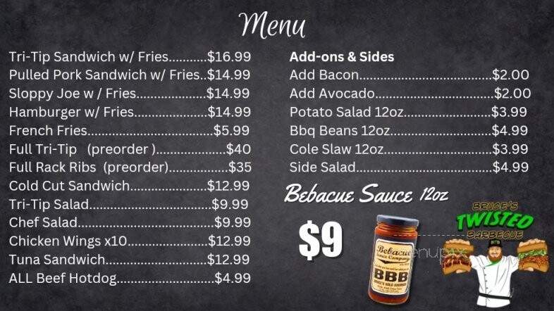 Bruces Twisted Barbecue - Shadow Hills, CA menu_pic