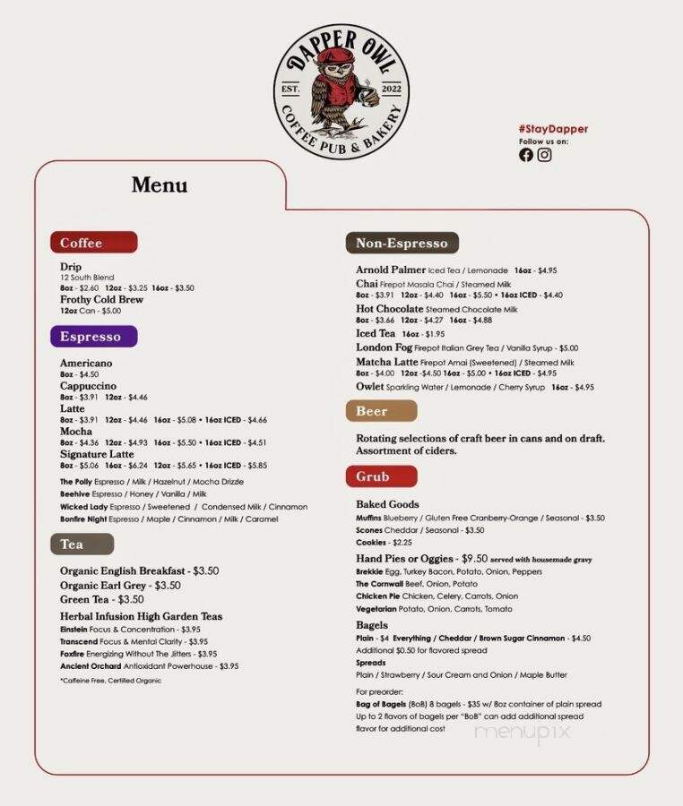 Dapper Owl - Murfreesboro, TN menu_pic