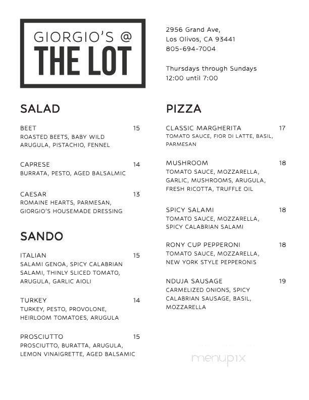 Giorgio's At The Lot - Los Olivos, CA menu_pic