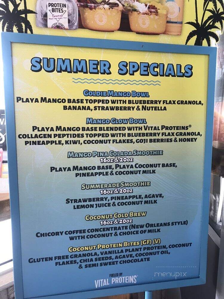 Playa Bowls - St. Pete Beach, FL menu_pic