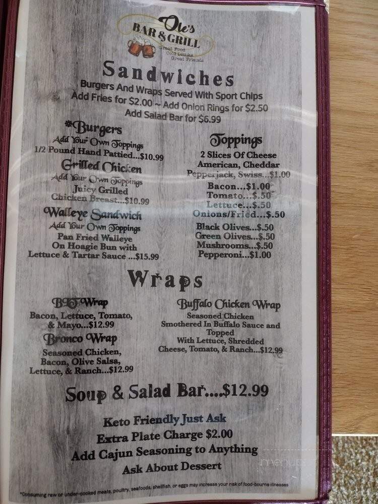 Ole's Bar & Grill - Walker, MN menu_pic