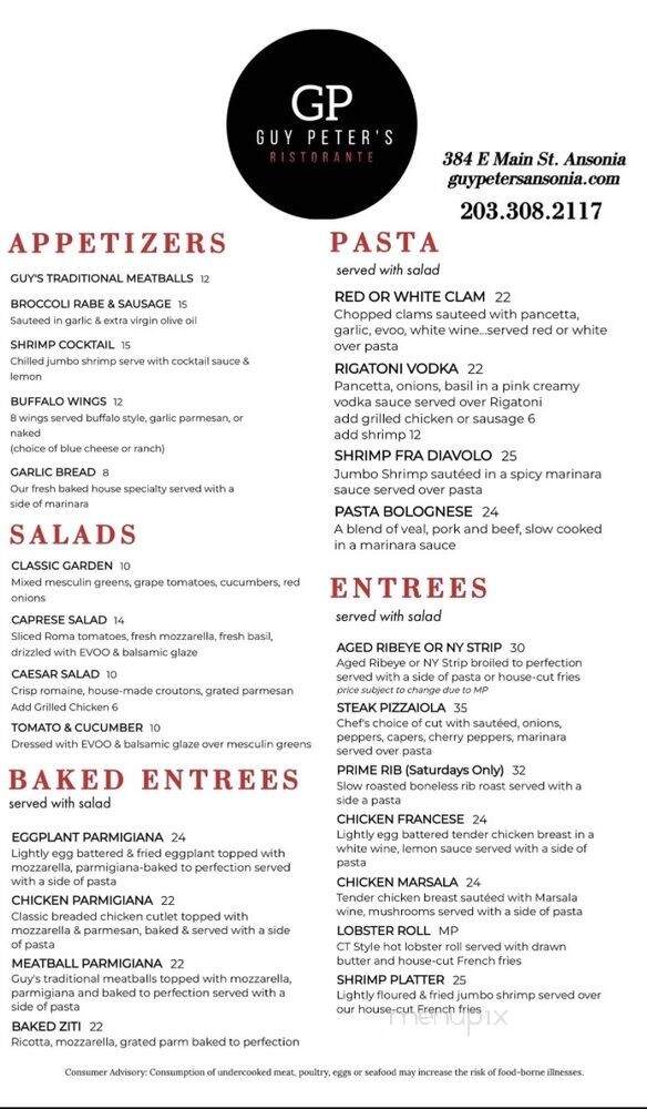 Guy Peter's Ristorante - Ansonia, CT menu_pic