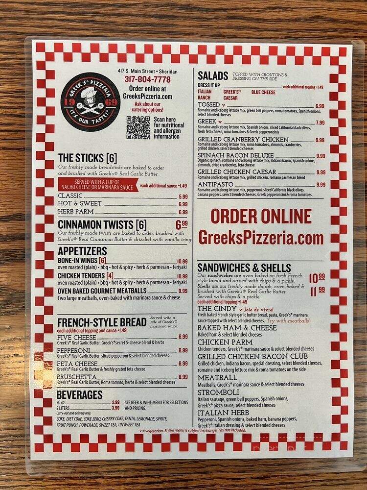 Greek's Pizzeria - Sheridan, IN menu_pic