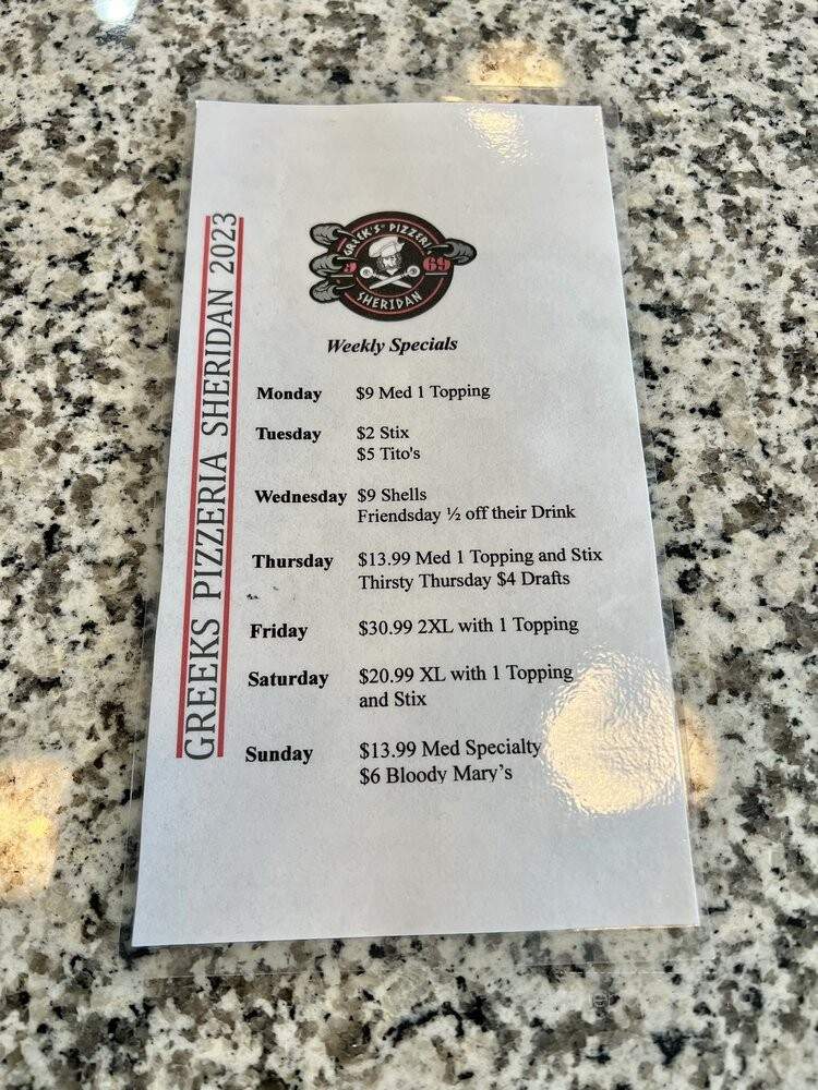Greek's Pizzeria - Sheridan, IN menu_pic
