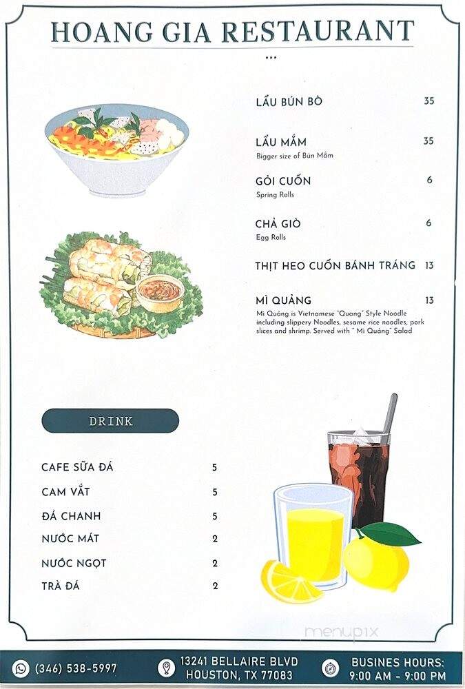 Hoang Gia Restaurant - Houston, TX menu_pic