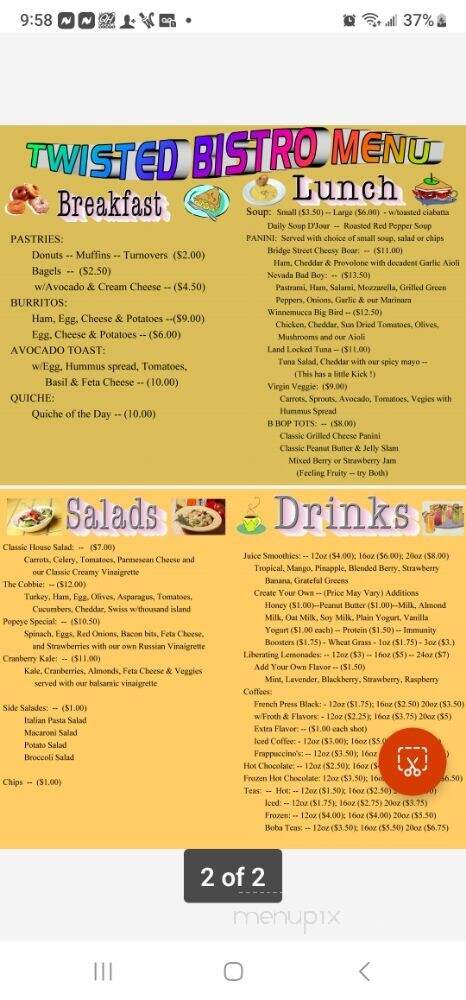 The Twisted Bistro - Winnemucca, NV menu_pic