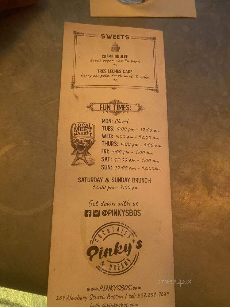 Pinky's Cocktails and Dreams - Boston, MA menu_pic