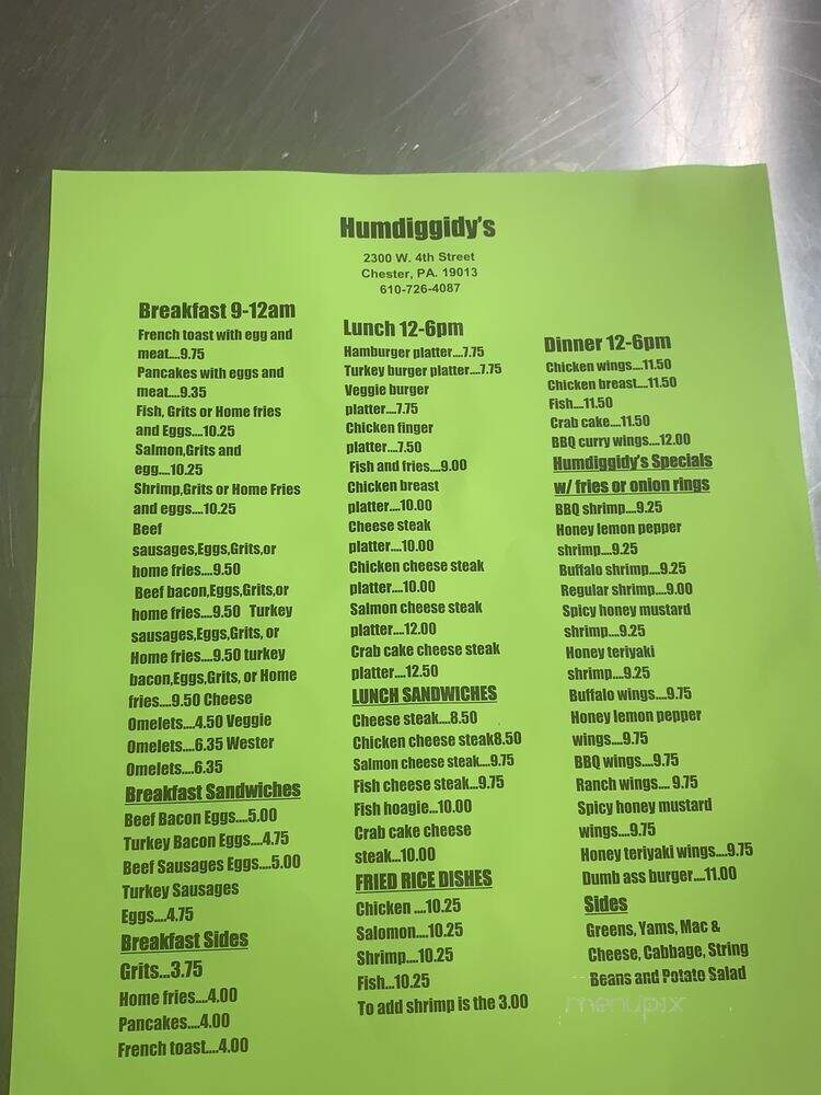 Humdiggidy's - Chester, PA menu_pic