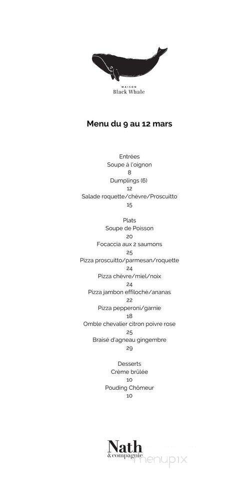 Restaurant Maison Black Whale - Perce, QC menu_pic