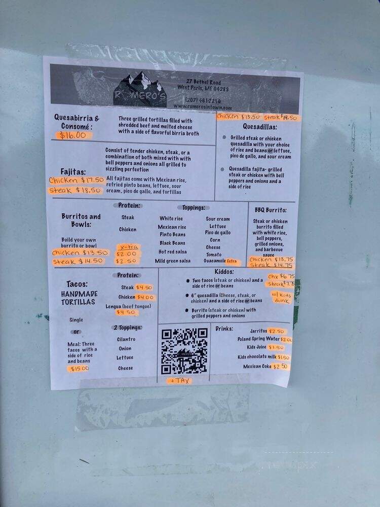 Romeros - West Paris, ME menu_pic