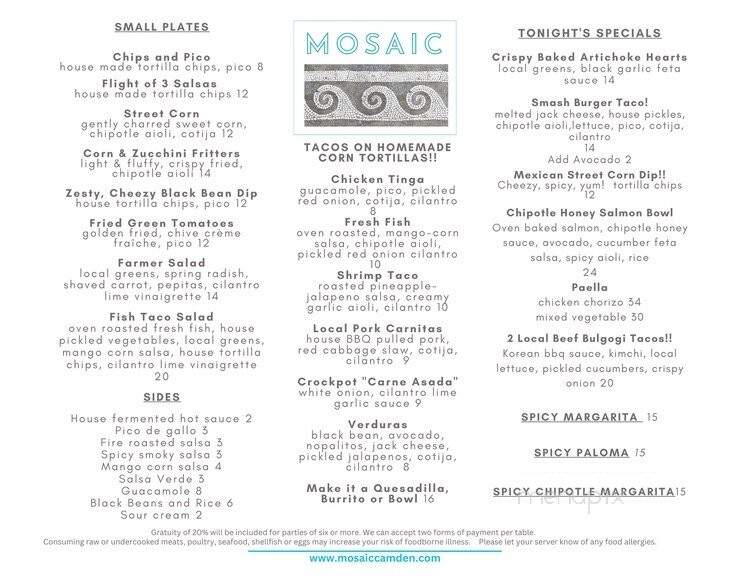 Mosaic - Camden, ME menu_pic