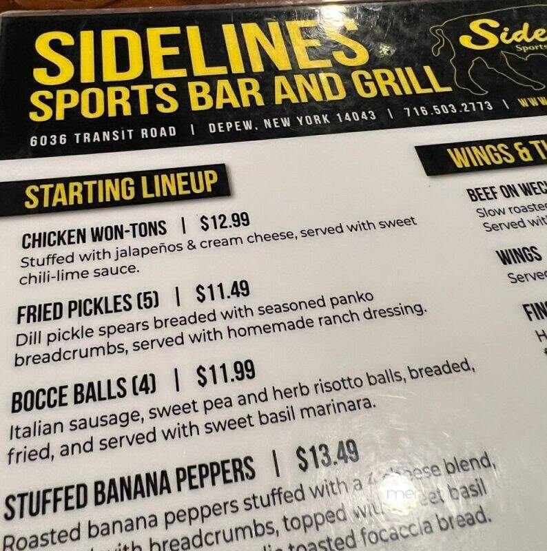 Sidelines Sports Bar and Grill - Depew, NY menu_pic