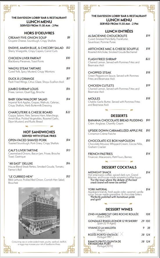 Davidson Lobby Bar and Restaurant - York, PA menu_pic