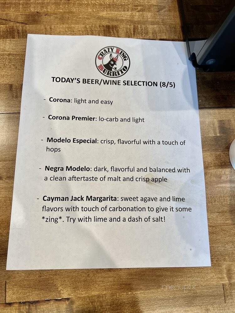 Crazy King Burrito - Carmel, IN menu_pic