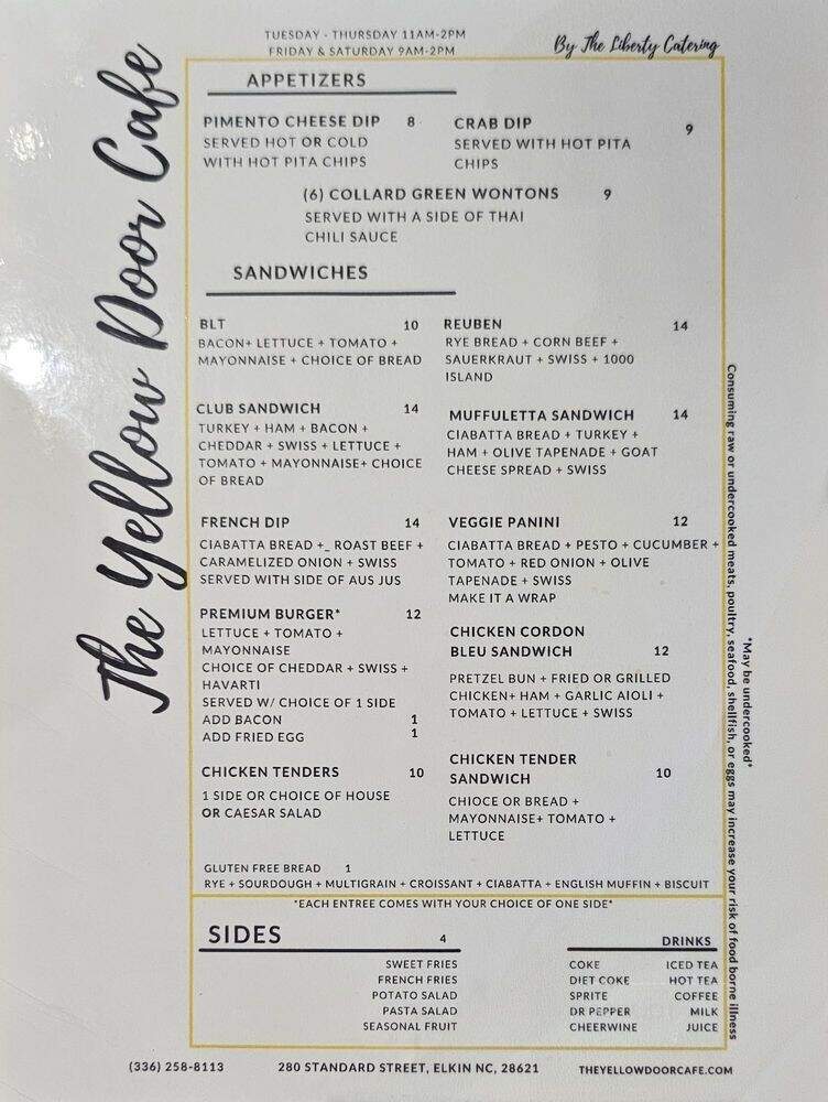 The Yellow Door Cafe - Elkin, NC menu_pic