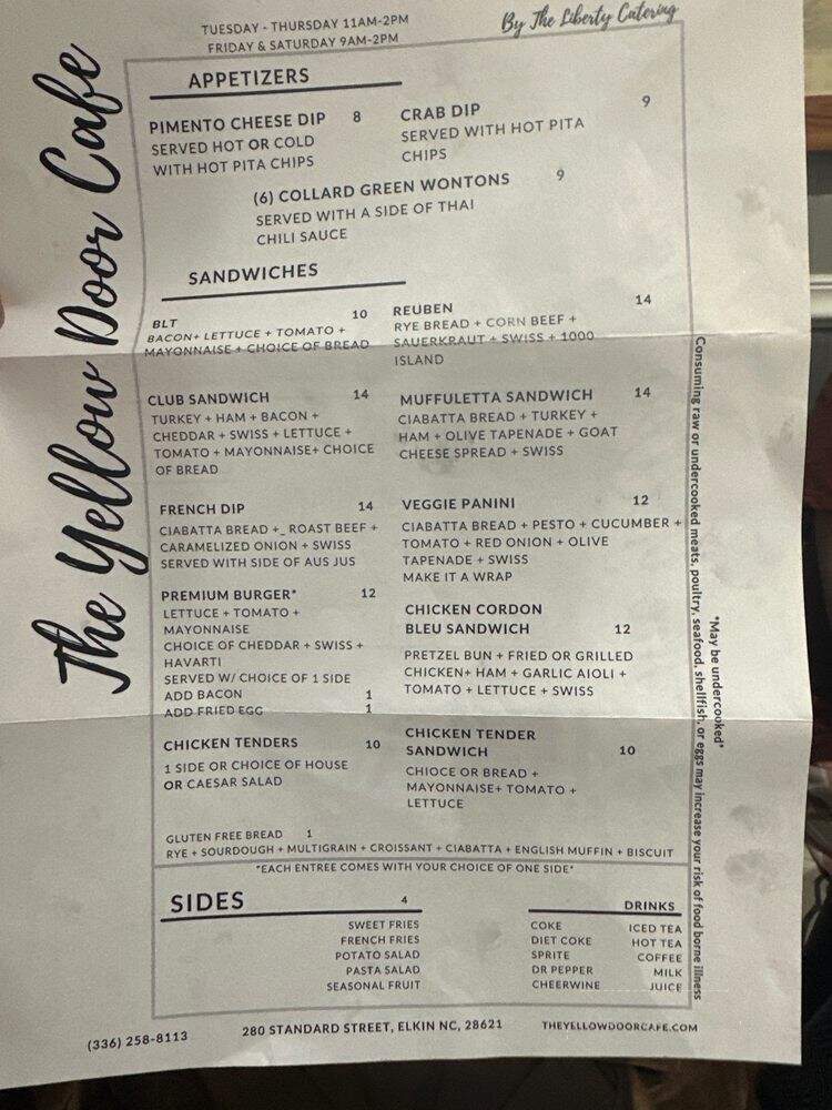 The Yellow Door Cafe - Elkin, NC menu_pic