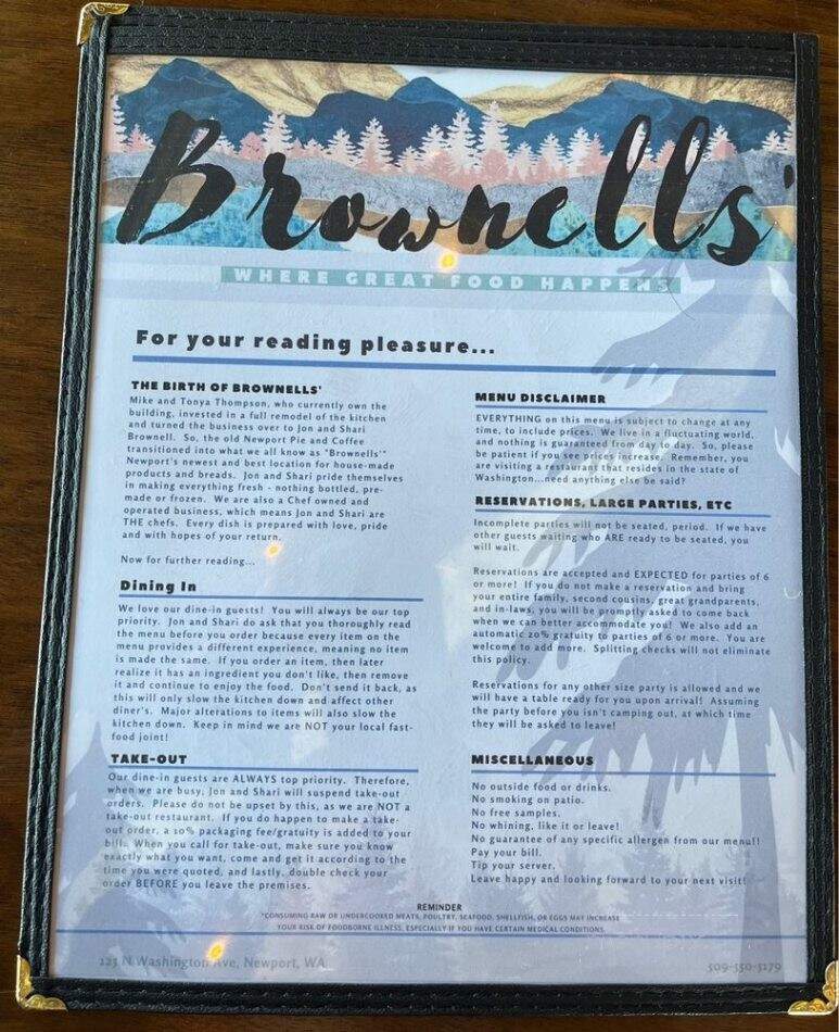 Brownells' - Newport, WA menu_pic