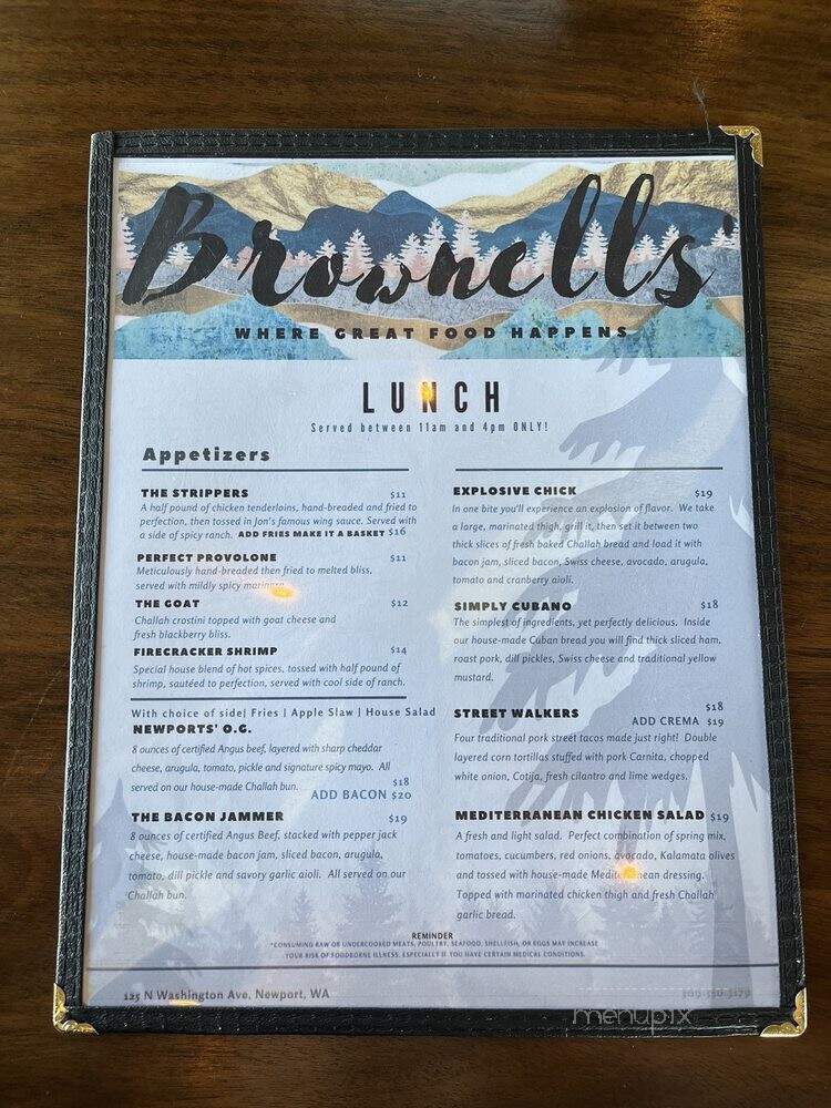 Brownells' - Newport, WA menu_pic