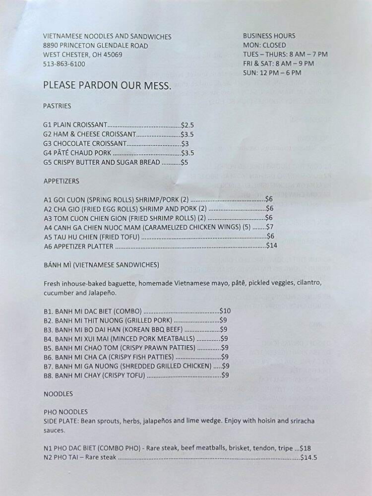 Vietnamese Noodles and Sandwiches - West Chester, OH menu_pic