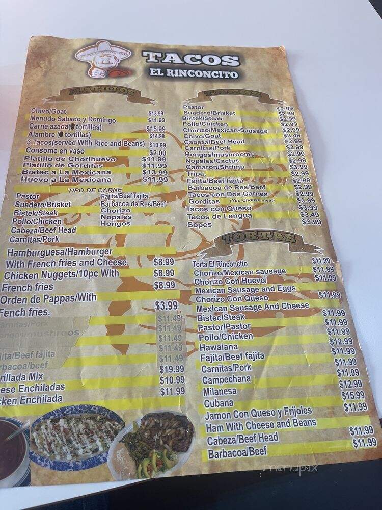 Tacos El Rinconcito - Watauga, TX menu_pic