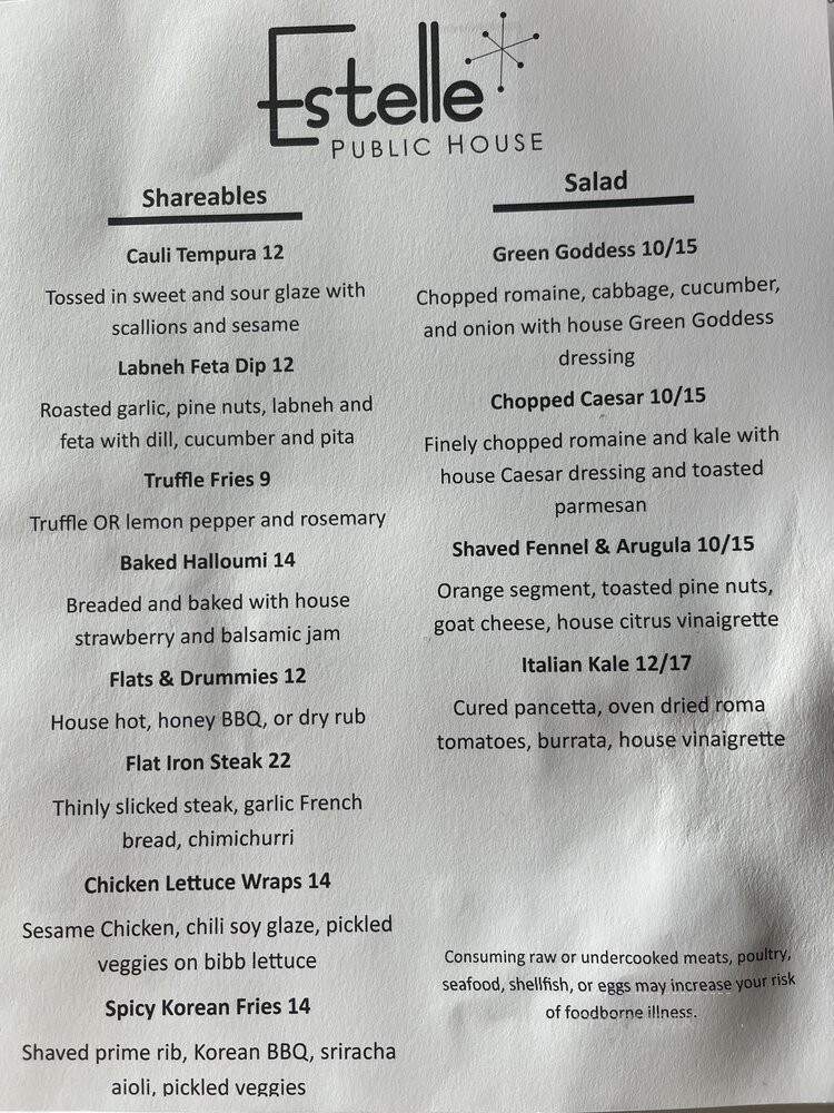Estelle Public House - Grand Blanc, MI menu_pic