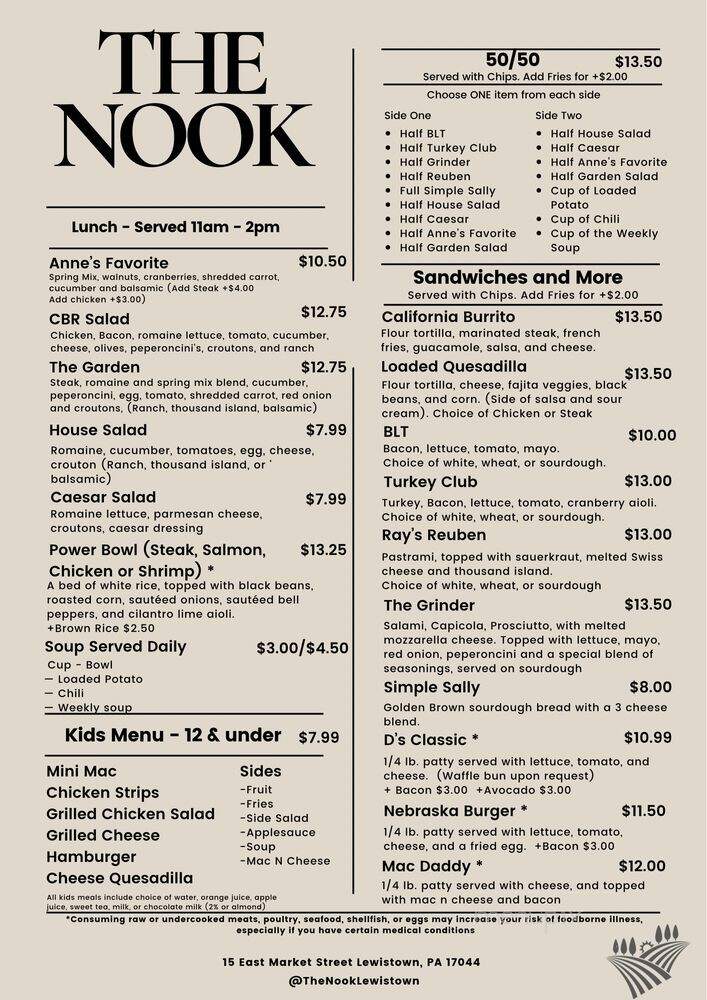 The Nook - Lewistown, PA menu_pic