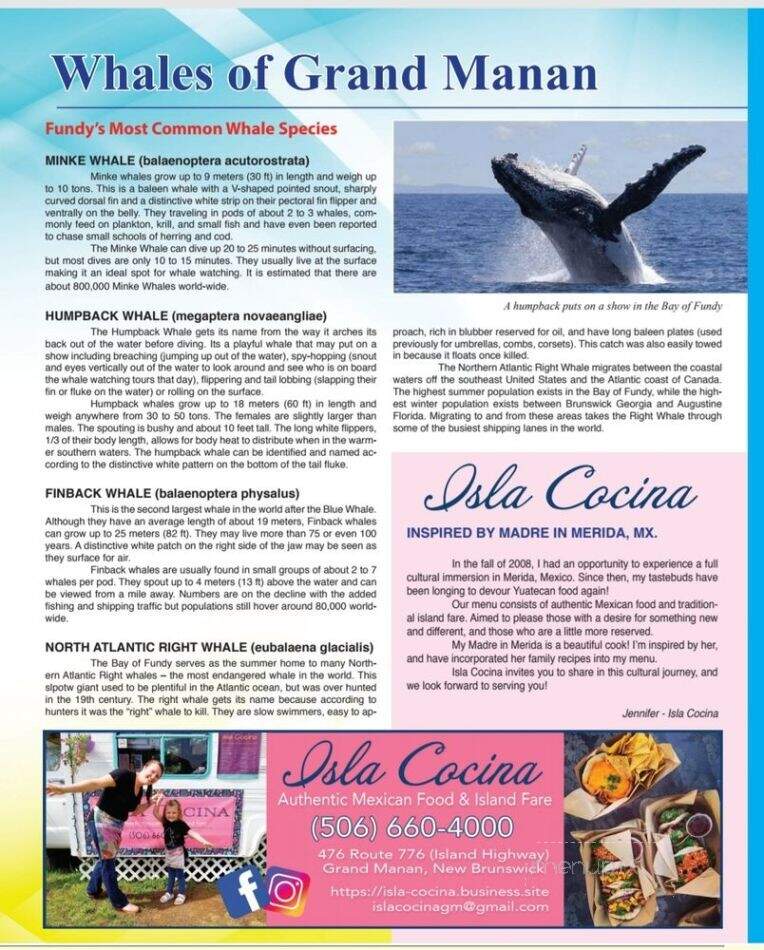 Isla Cocina - Grand Manan, NB menu_pic