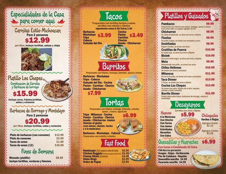 Carnitas & Barbacoa Los Chepe's - Chicago, IL menu_pic