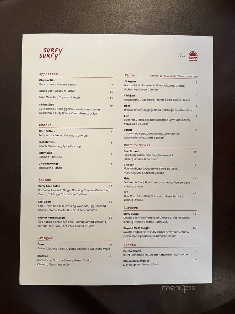 Surfy Surfy Bar - Calgary, AB menu_pic