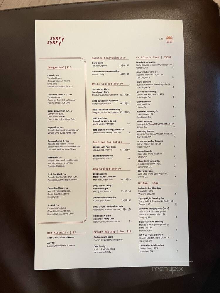 Surfy Surfy Bar - Calgary, AB menu_pic