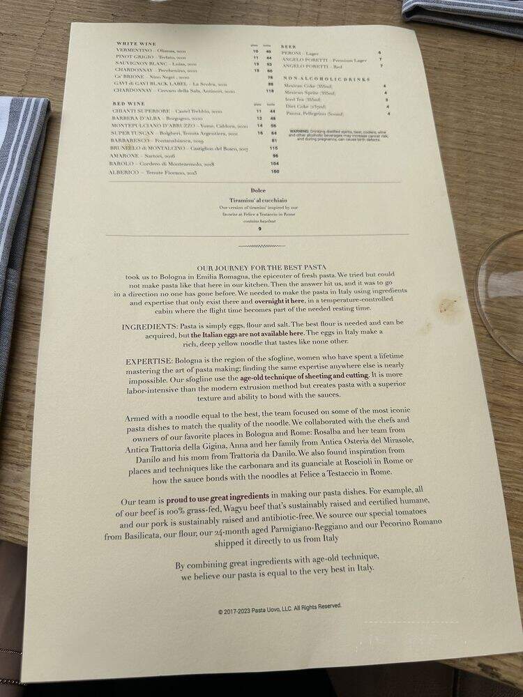 Uovo - Pasadena, CA menu_pic