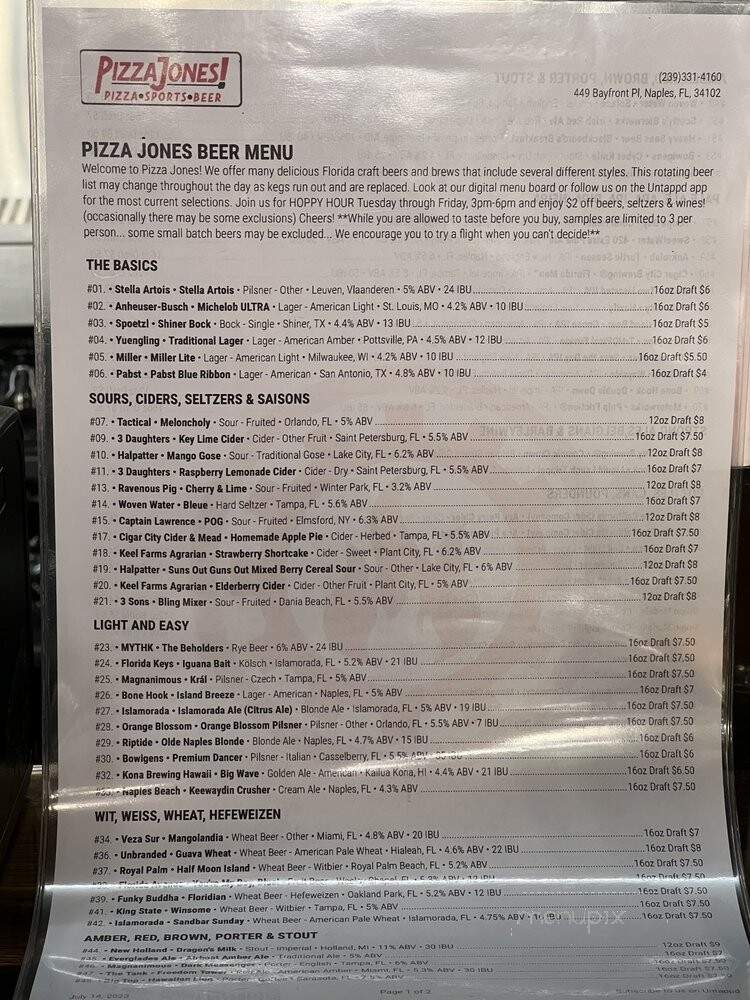 Pizza Jones - Naples, FL menu_pic