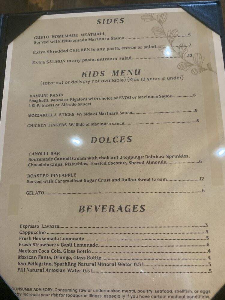 GUSTO Italian Restaurant - St. Petersburg, FL menu_pic
