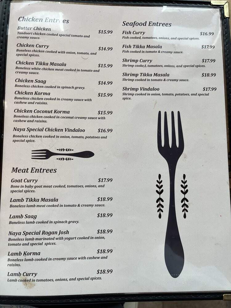Naya Indian Cuisine - Champaign, IL menu_pic