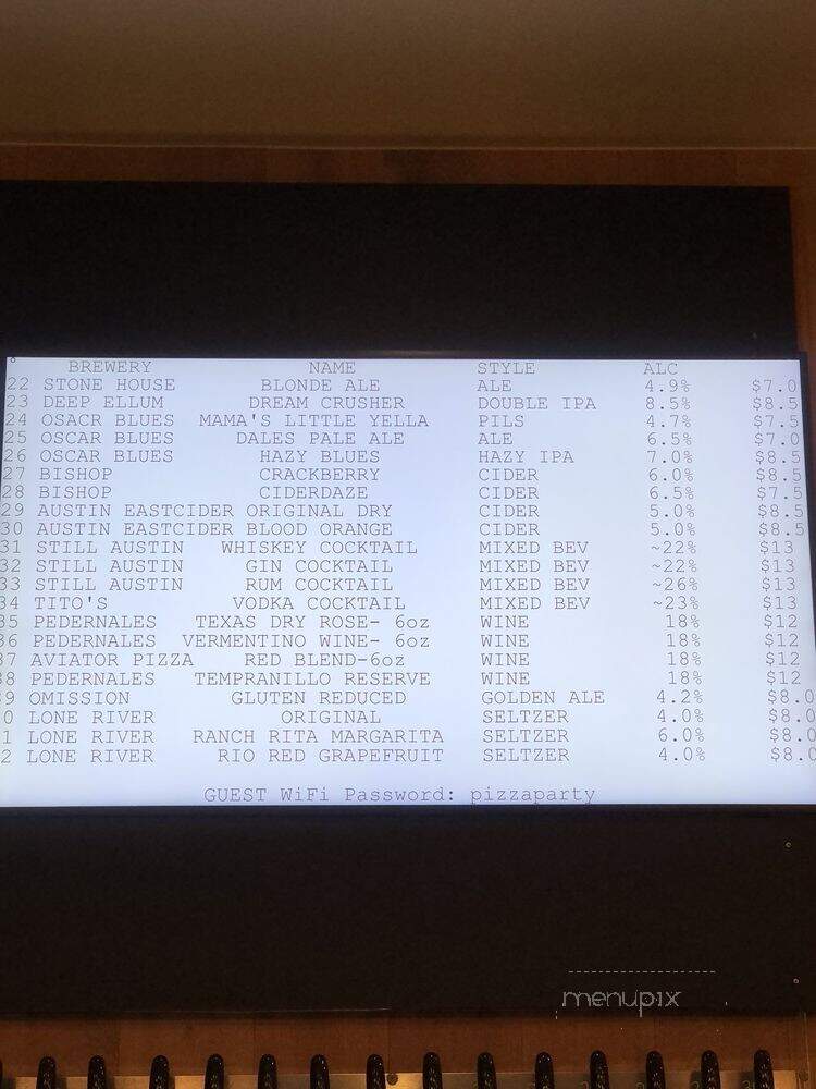 Aviator Pizza & Drafthouse - Austin, TX menu_pic