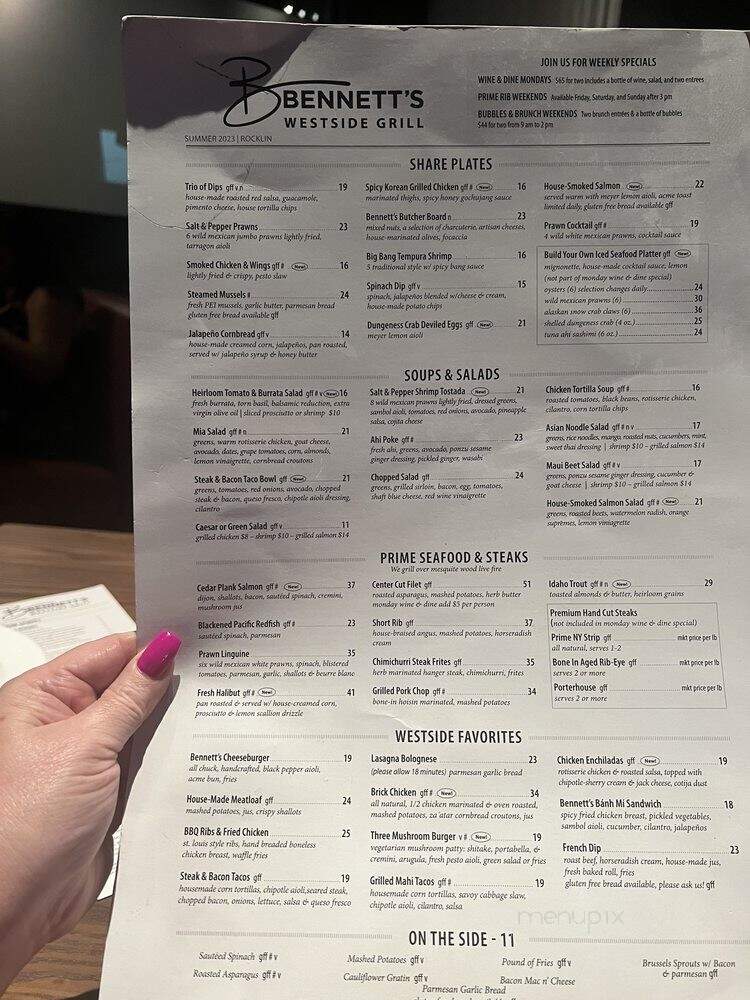 Bennett's Westside Grill - Rocklin, CA menu_pic