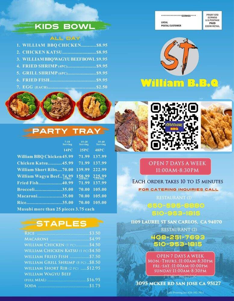 William BBQ - San Jose, CA menu_pic