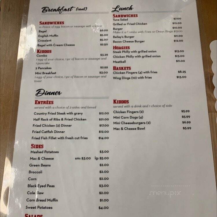 Bailey's Diner - Monessen, PA menu_pic