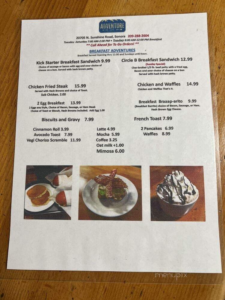 The Adventure Cafe - Sonora, CA menu_pic