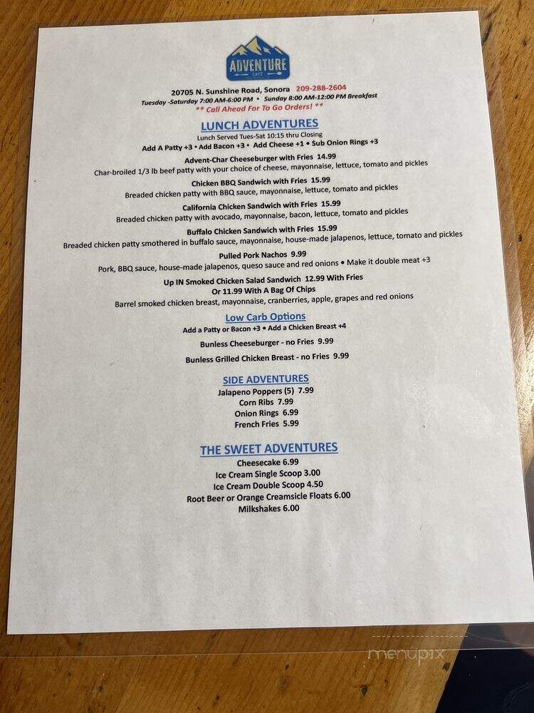 The Adventure Cafe - Sonora, CA menu_pic