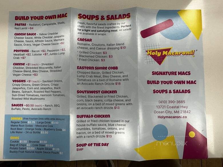 Holy Macaroni - Ocean City, MD menu_pic