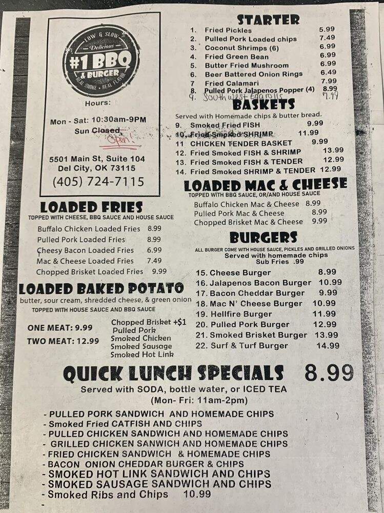 1BBQ and Burger - Del City, OK menu_pic