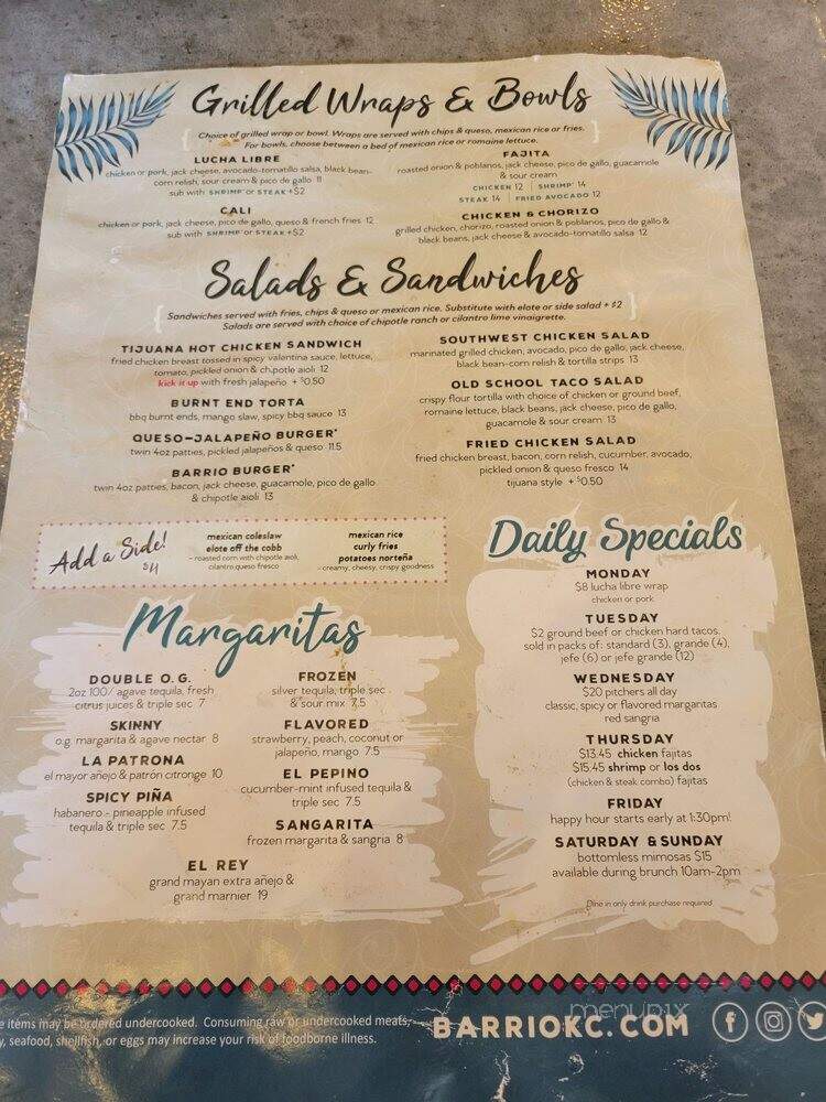 Barrio Taqueria - Kansas City, MO menu_pic
