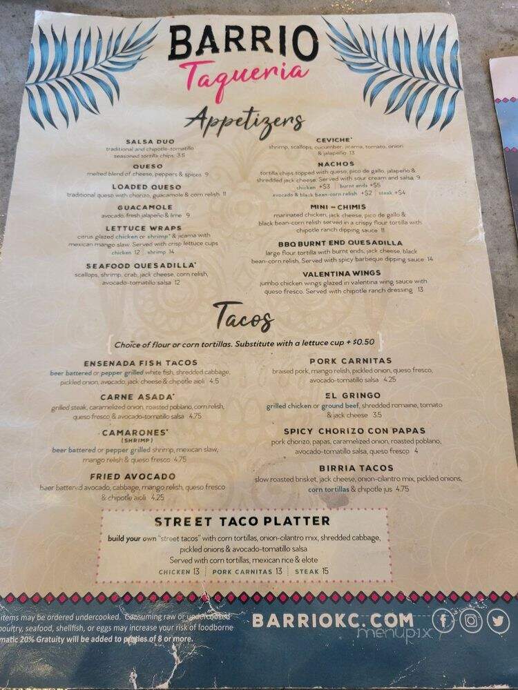 Barrio Taqueria - Kansas City, MO menu_pic