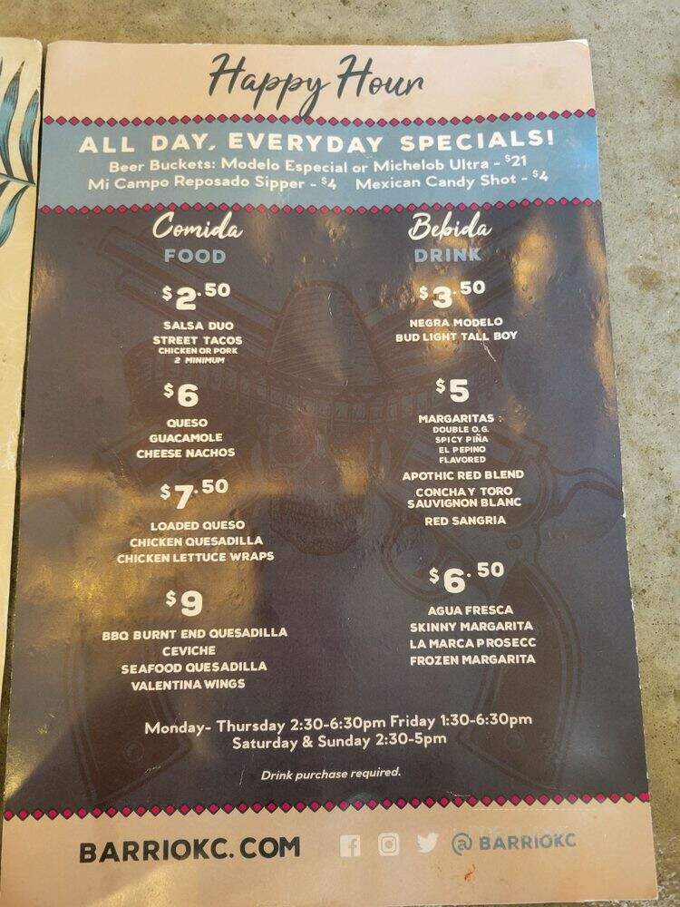 Barrio Taqueria - Kansas City, MO menu_pic